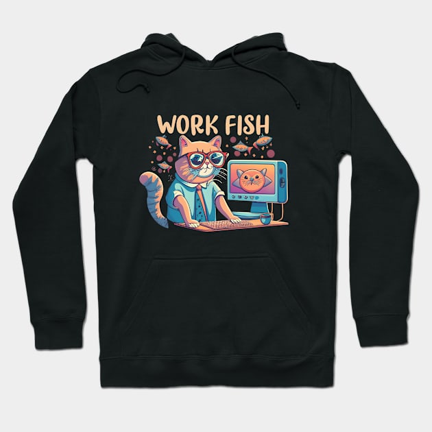 cat work for fish retro Hoodie by Aldrvnd